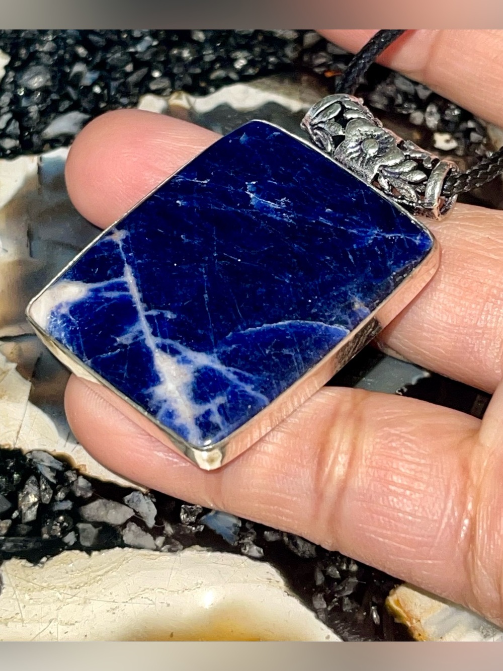Rectangular Navy Sodalite Pendant 1 7/8”